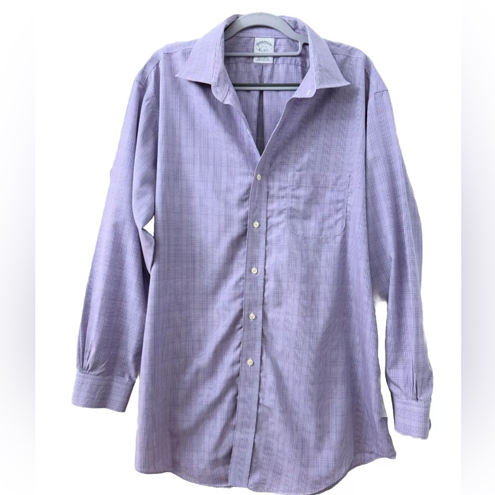 Brooks Brothers Regent Shirt 17 33 Purple Plaid Long Sleeve 100% American Cotton